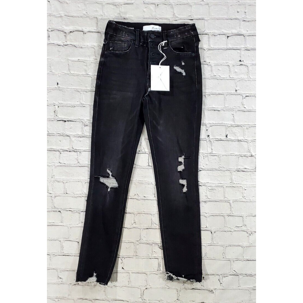 Kancan Petite Distressed Estilo Black Denim Jeans WOMENS SIZE 1/24